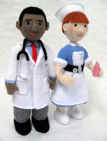 knitted toys of a doctor and nurse