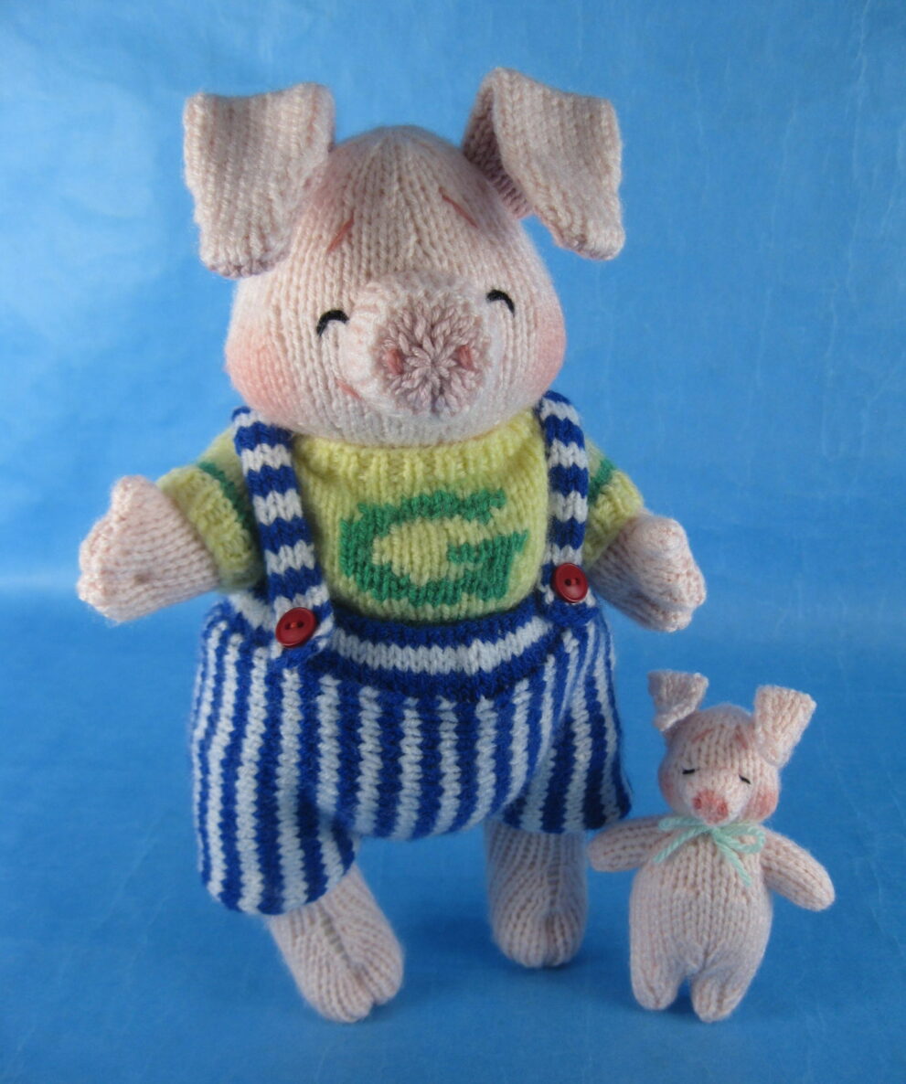 Giggle and Likkle Piggle knitted toys