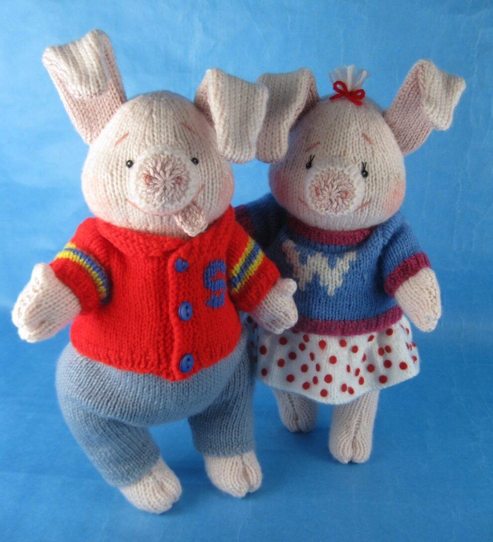 Sqiggle and Wriggle Piggle knitted toys