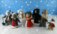 Knitted toys of mice in a Dickensian Christmas