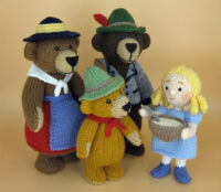 knitted toys of Goldilocks and the 3 bears